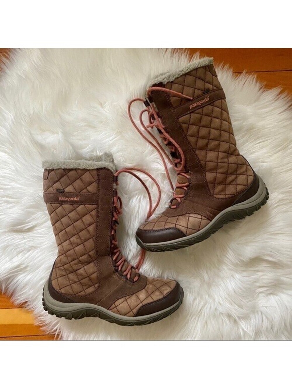 Patagonia Sable Brown Leather Faux Fur Lined Winter Snow Boots Chukka Women 9 40